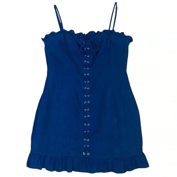 REVOLVE superdown Chloe Lace Up Dress in Navy- Size Medium - Picture 2 of 10